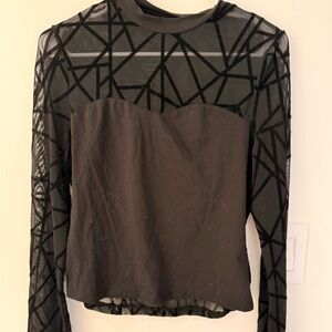 SHEIN Black Geometric Mesh Blouse
